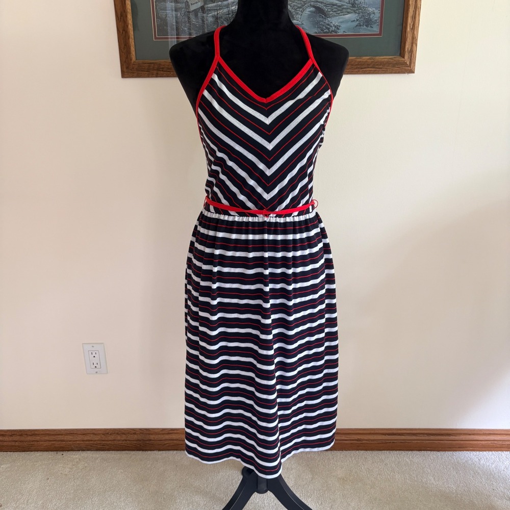 Sprouts Ivy & Maddy Striped Halter Dress Womens Small Navy Red Nautical Midi